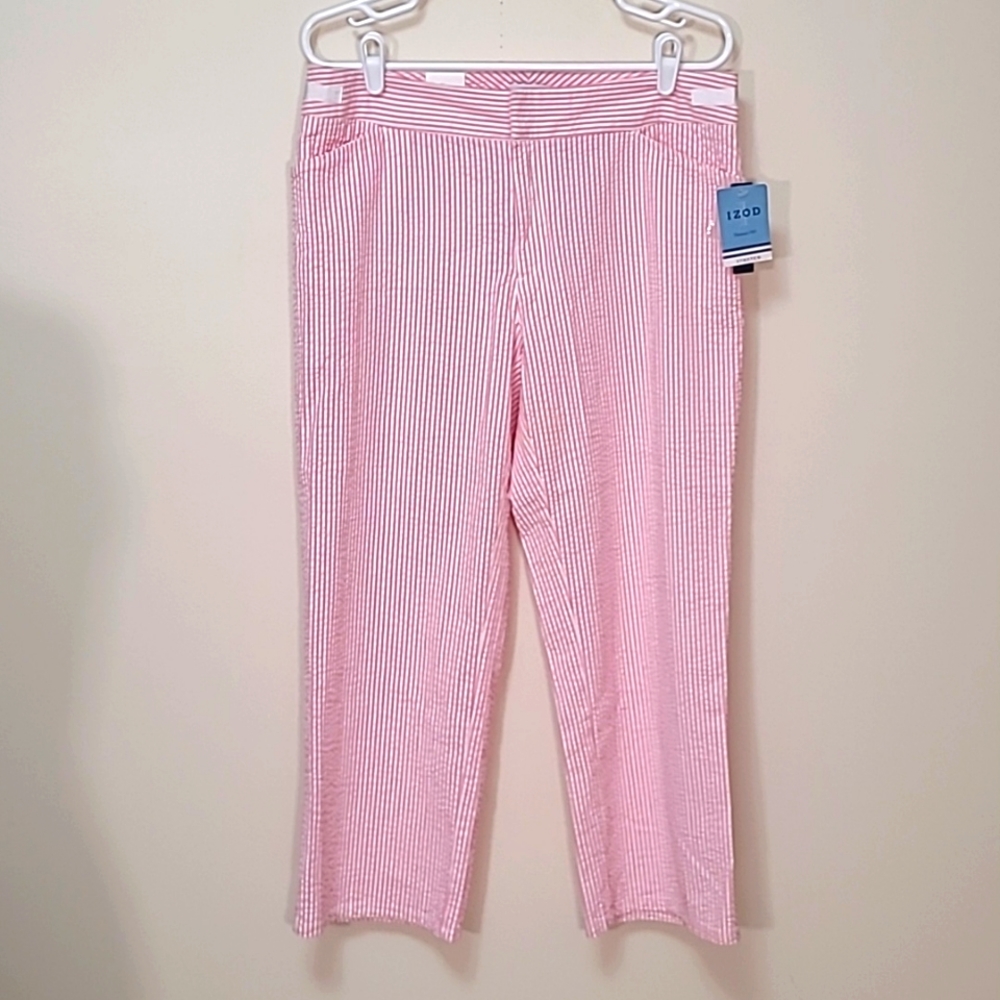 Izod Seersucker Pink Striped Cropped Pants, Size 12